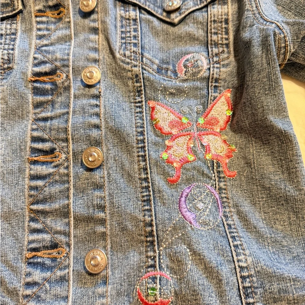 Arizona Jean Company Girls Jean Jacket with Butterfly Embroidered Design